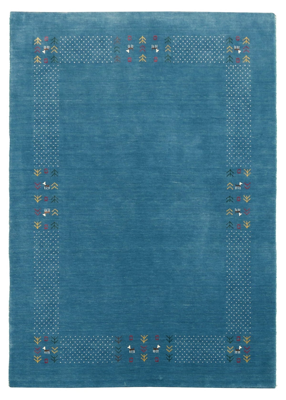 Solid Blue Border Design Hand Loomed Wool Area Rug.
