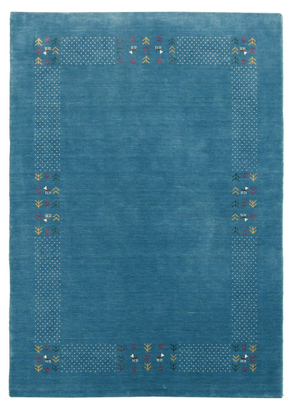 Solid Blue Border Design Hand Loomed Wool Area Rug.