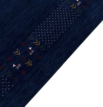 Solid Blue Border Patterns Hand Loomed Wool Area Rug.