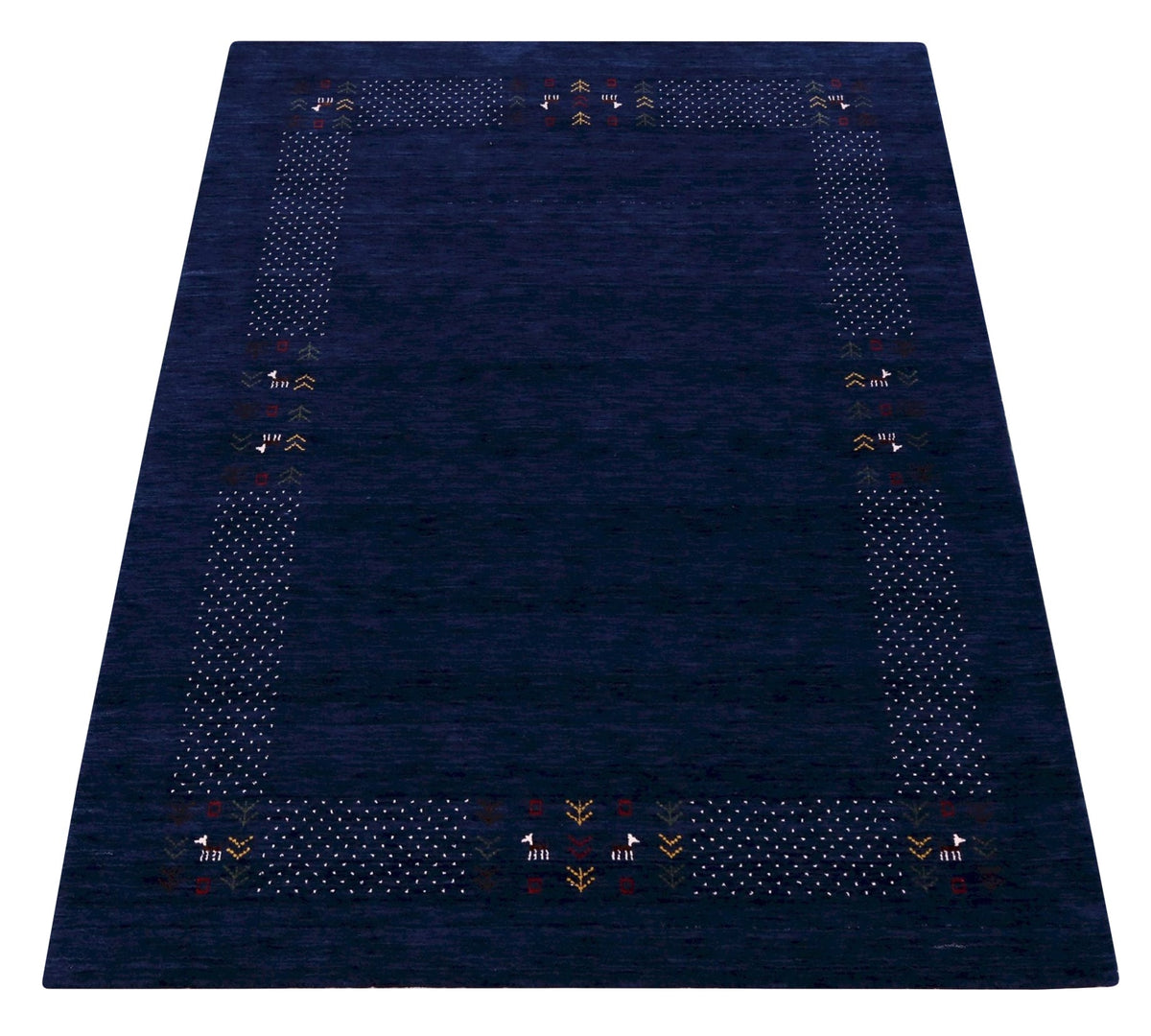 Solid Blue Border Patterns Hand Loomed Wool Area Rug.
