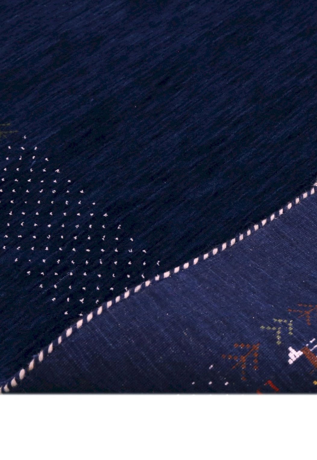 Solid Blue Border Patterns Hand Loomed Wool Area Rug.