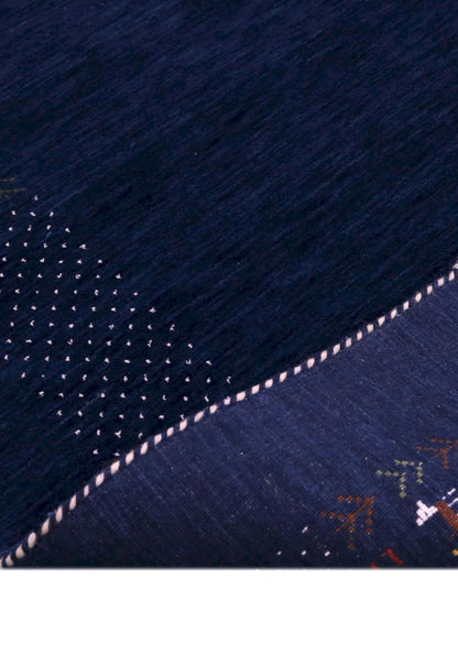 Solid Blue Border Patterns Hand Loomed Wool Area Rug.