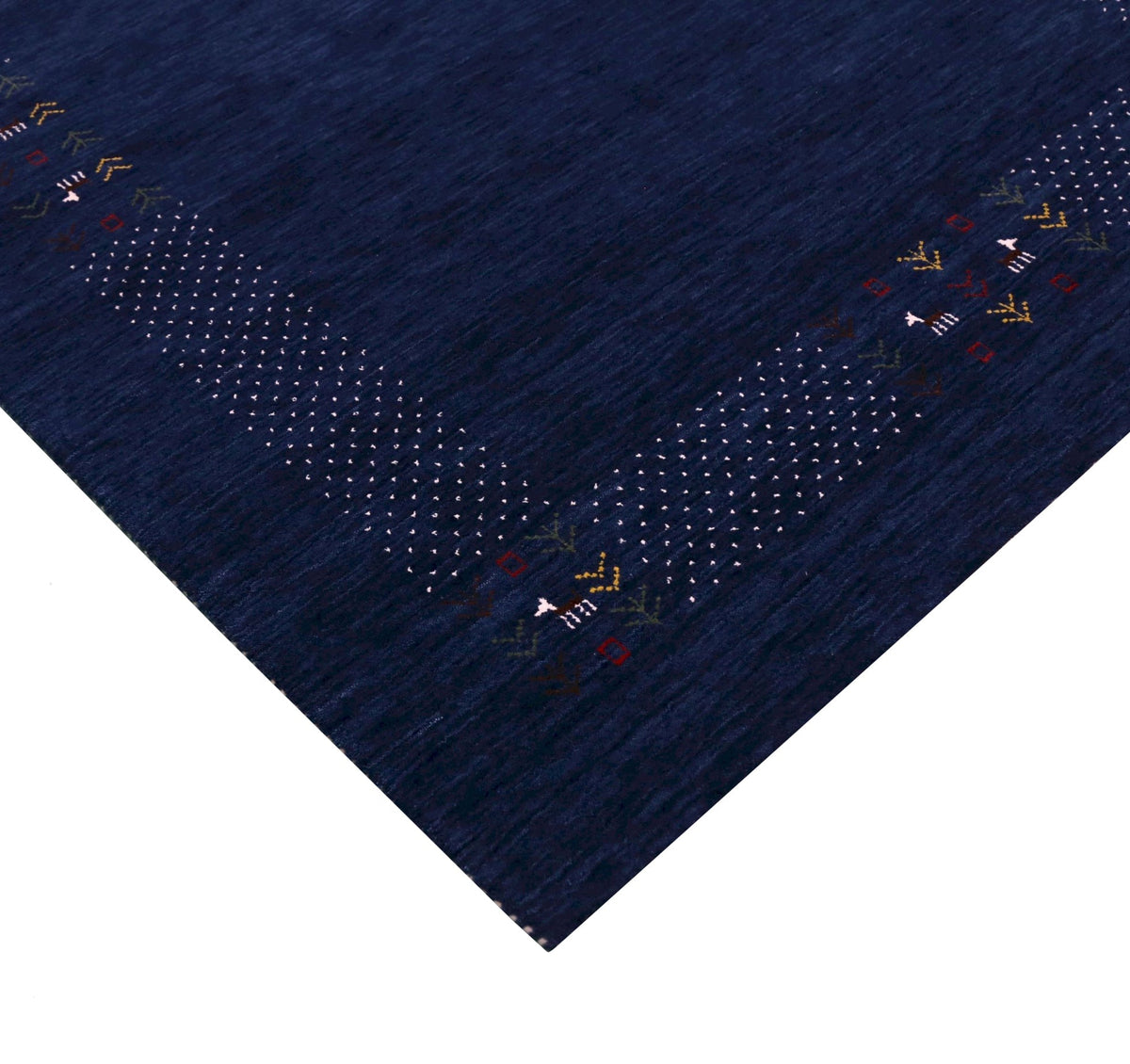 Solid Blue Border Patterns Hand Loomed Wool Area Rug.