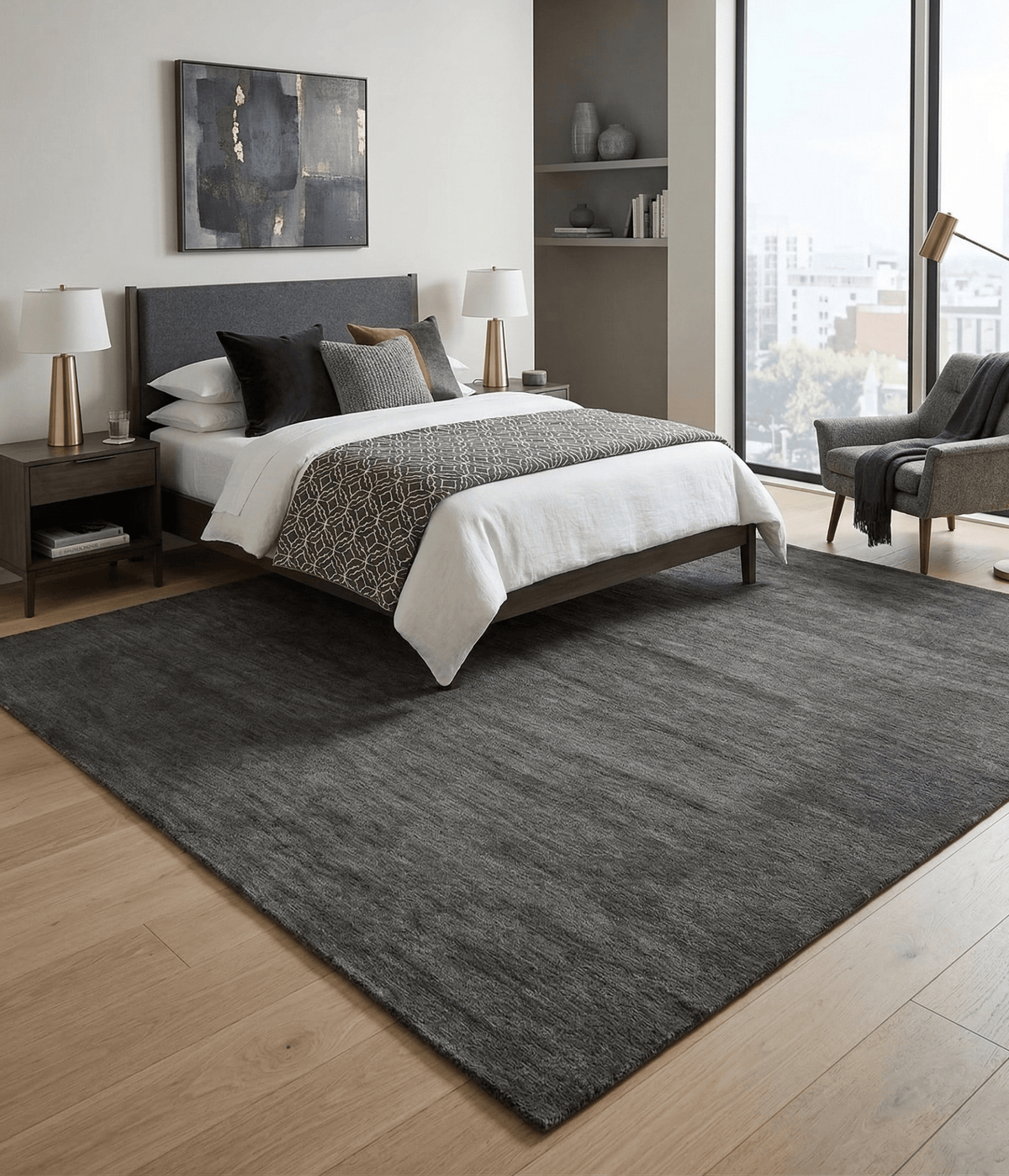 Solid Charcoal Woolen Hand Tufted contemporary area Rug.