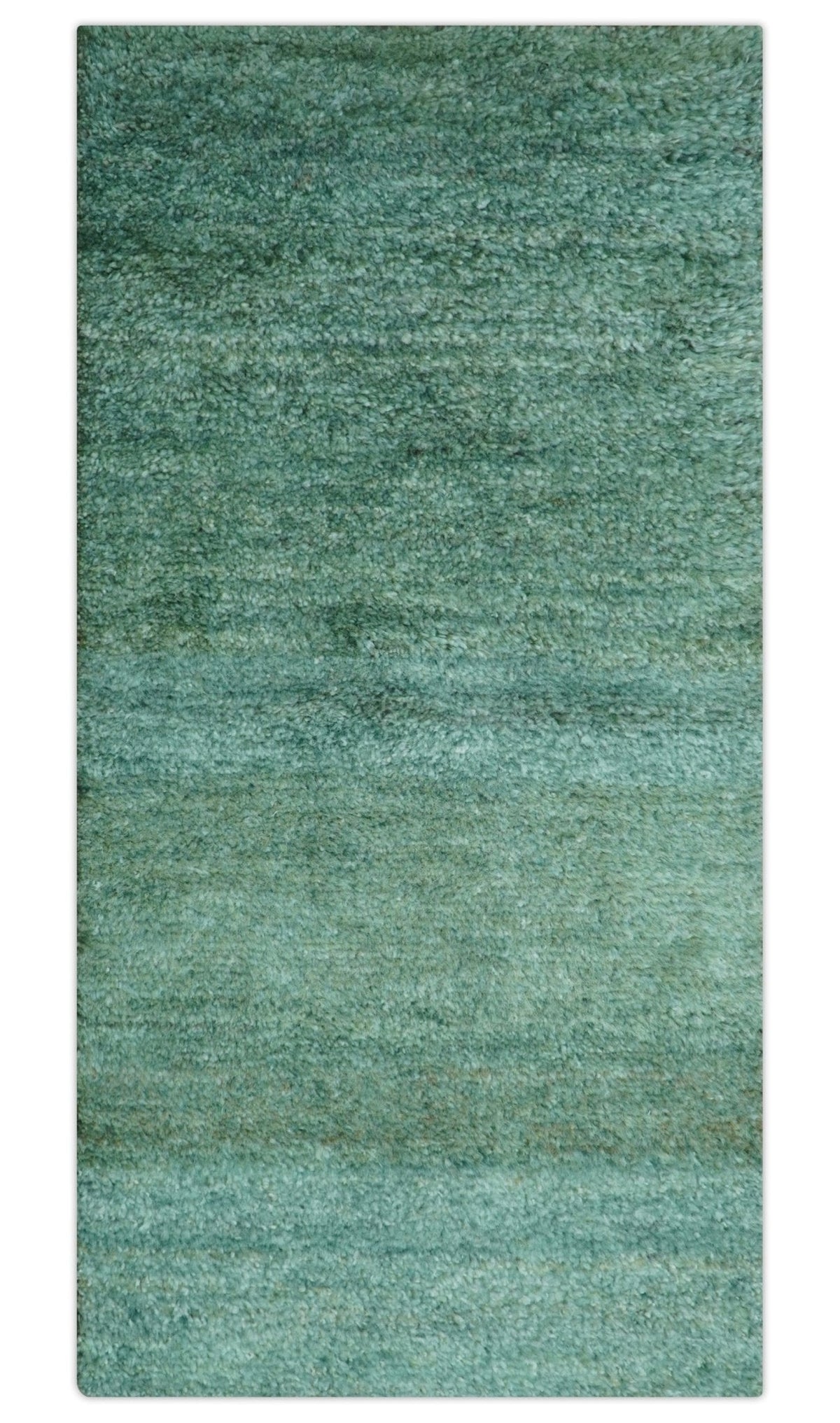 Solid Green Hand knotted Contemporary Custom Made wool Area Rug.