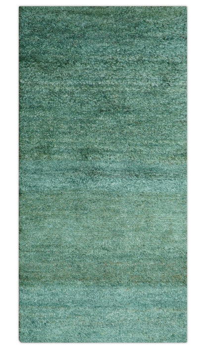 Solid Green Hand knotted Contemporary Custom Made wool Area Rug.