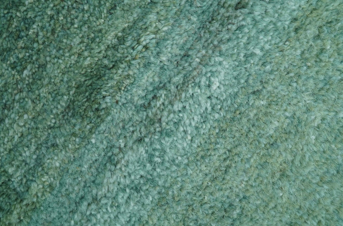 Solid Green Hand knotted Contemporary Custom Made wool Area Rug.