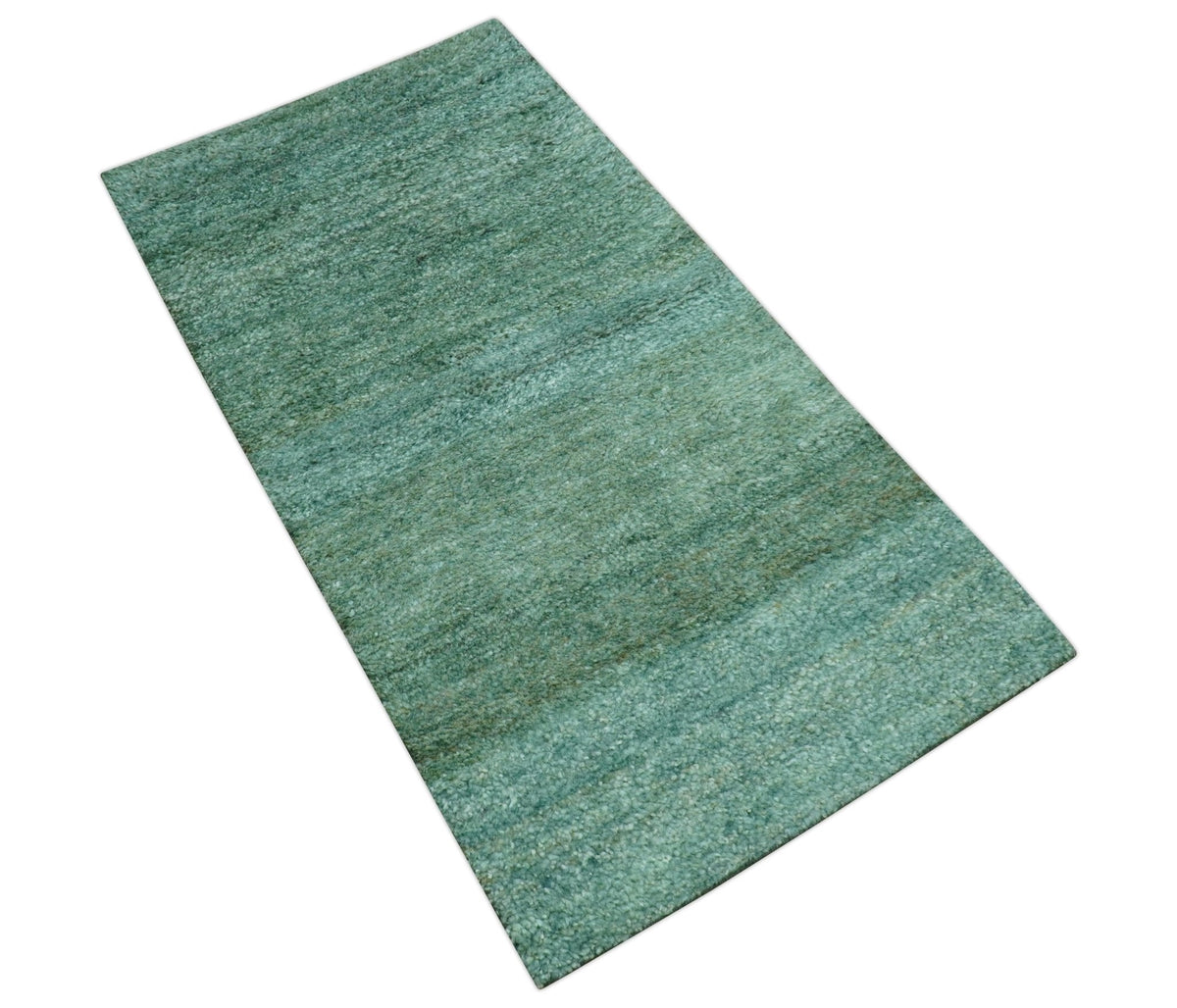 Solid Green Hand knotted Contemporary Custom Made wool Area Rug.