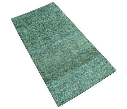 Solid Green Hand knotted Contemporary Custom Made wool Area Rug.