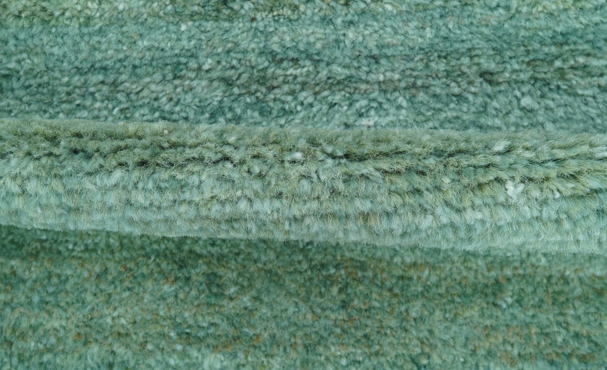 Solid Green Hand knotted Contemporary Custom Made wool Area Rug.
