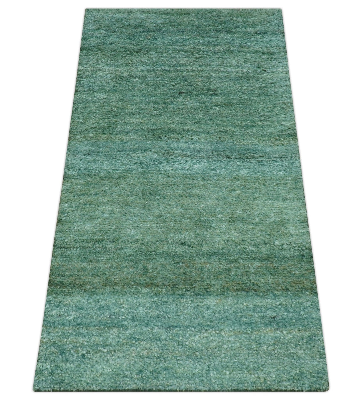 Solid Green Hand knotted Contemporary Custom Made wool Area Rug.