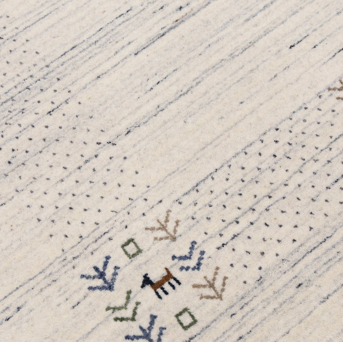 Solid Ivory Border Patterns Hand Loomed Wool Area Rug.