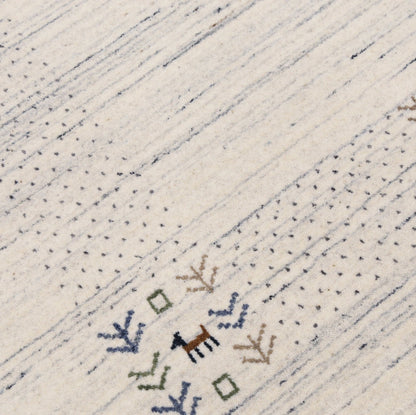 Solid Ivory Border Patterns Hand Loomed Wool Area Rug.