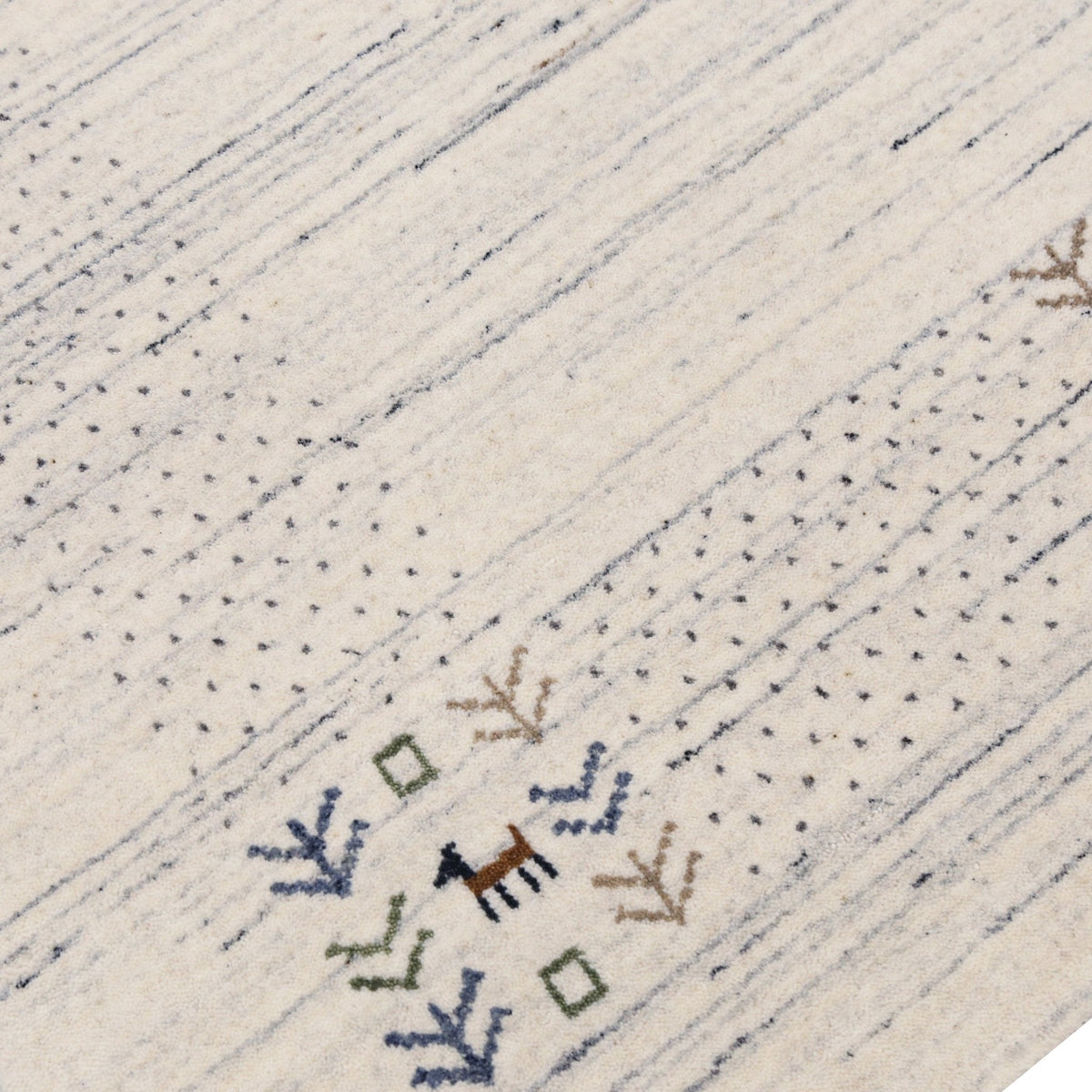 Solid Ivory Border Patterns Hand Loomed Wool Area Rug.