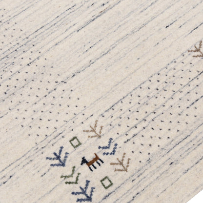 Solid Ivory Border Patterns Hand Loomed Wool Area Rug.
