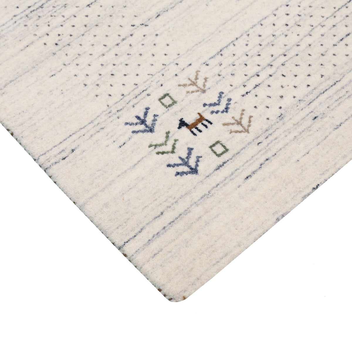 Solid Ivory Border Patterns Hand Loomed Wool Area Rug.