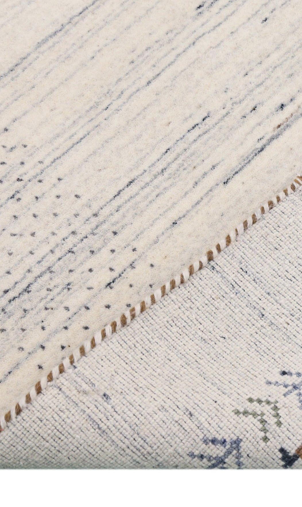 Solid Ivory Border Patterns Hand Loomed Wool Area Rug.