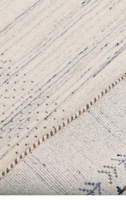 Solid Ivory Border Patterns Hand Loomed Wool Area Rug.