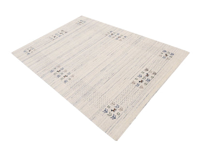 Solid Ivory Border Patterns Hand Loomed Wool Area Rug.
