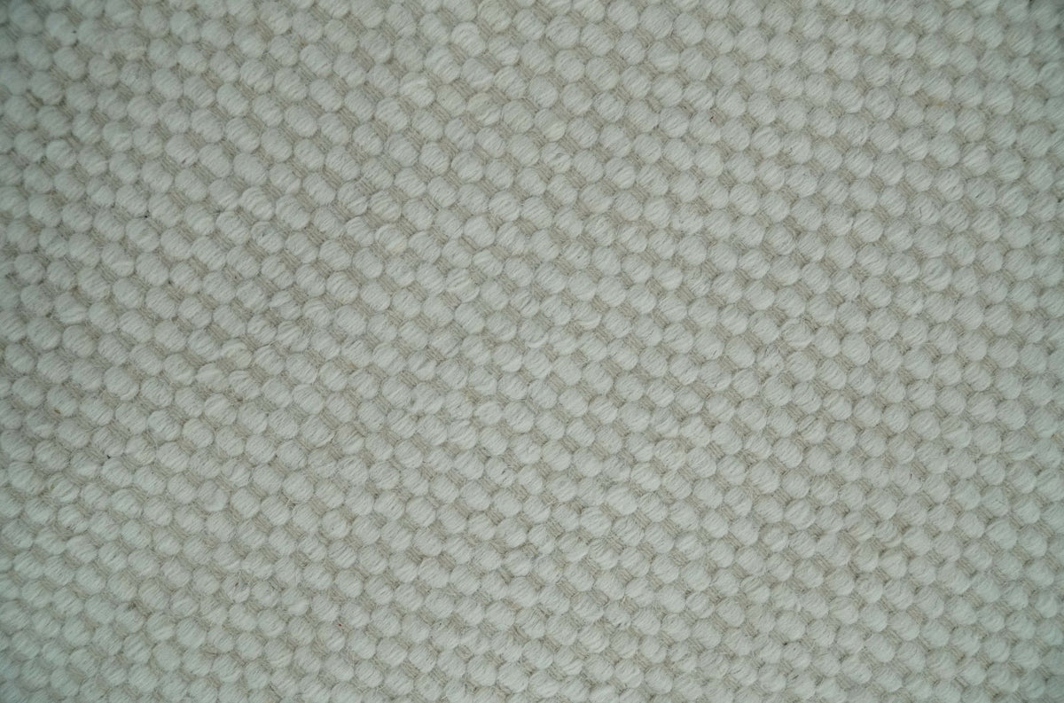 Modern Solid Ivory Hand made Dari Area Wool Rug.