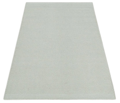 Modern Solid Ivory Hand made Dari Area Wool Rug.