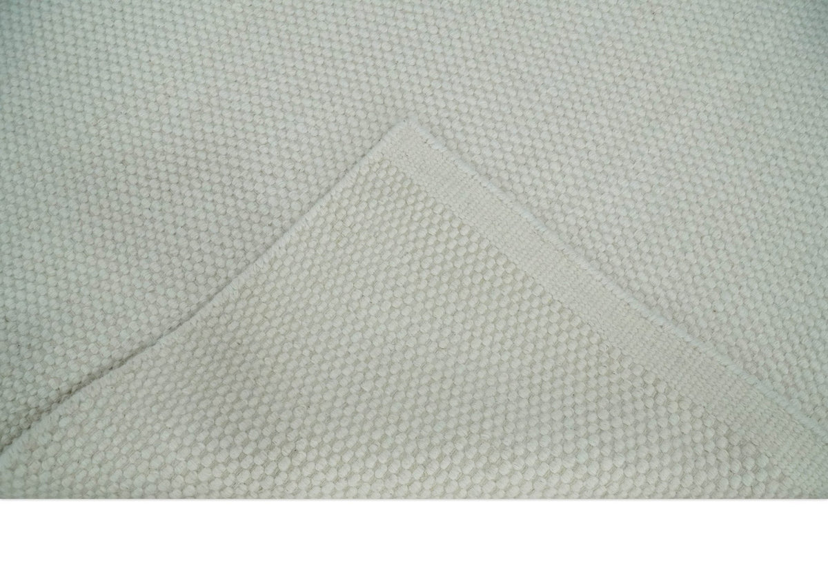 Modern Solid Ivory Hand made Dari Area Wool Rug.