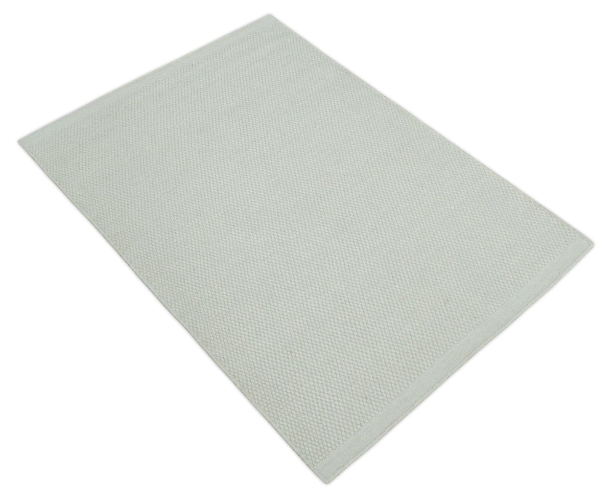 Modern Solid Ivory Hand made Dari Area Wool Rug.