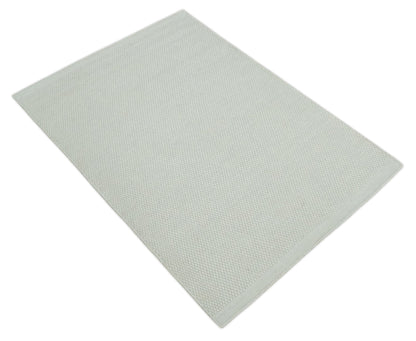 Modern Solid Ivory Hand made Dari Area Wool Rug.
