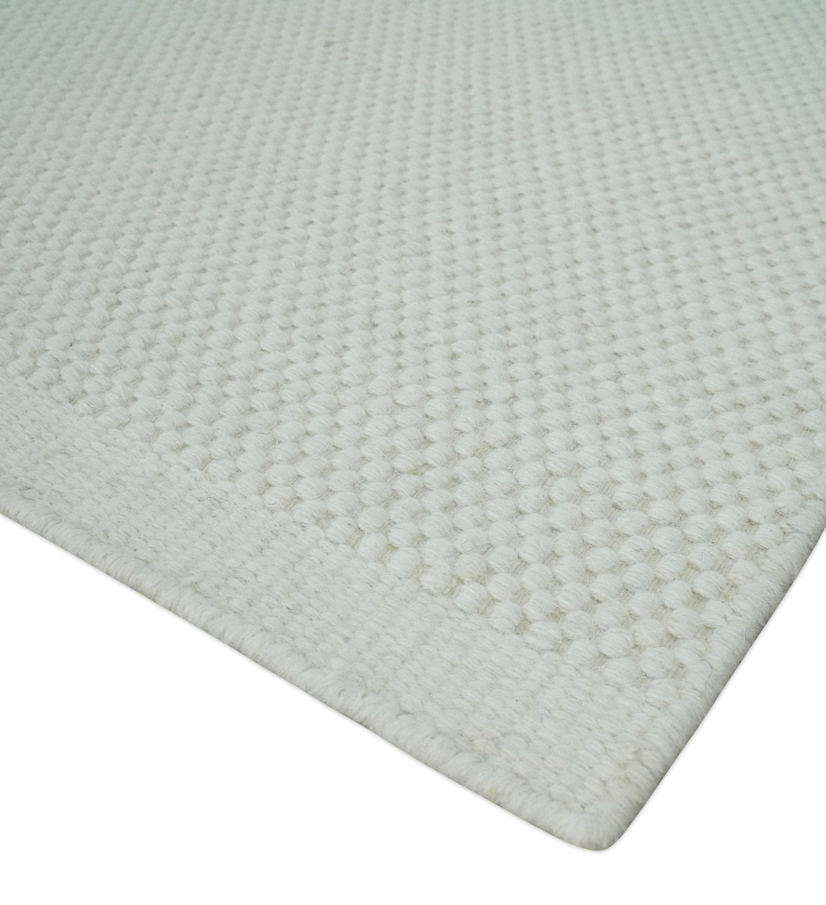 Modern Solid Ivory Hand made Dari Area Wool Rug.