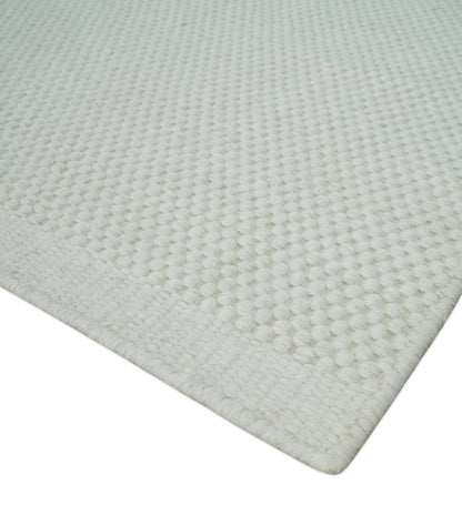 Modern Solid Ivory Hand made Dari Area Wool Rug.