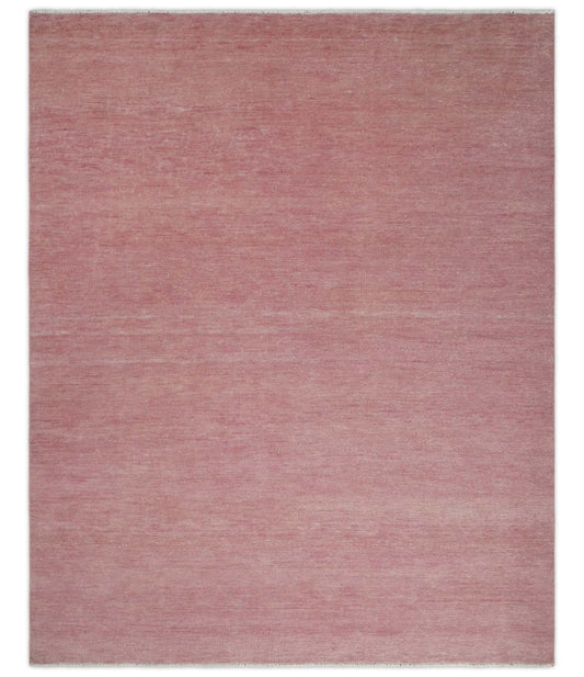Solid Pink Custom Made Modern Contemporary Hand knotted wool Area Rug.
