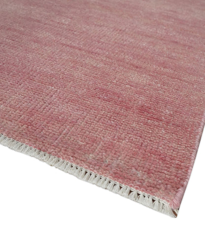 Solid Pink Custom Made Modern Contemporary Hand knotted wool Area Rug.