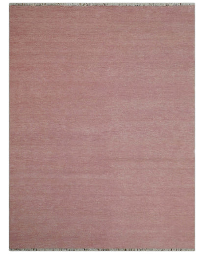 Solid Pink Custom Made Modern Contemporary Hand knotted wool Area Rug.
