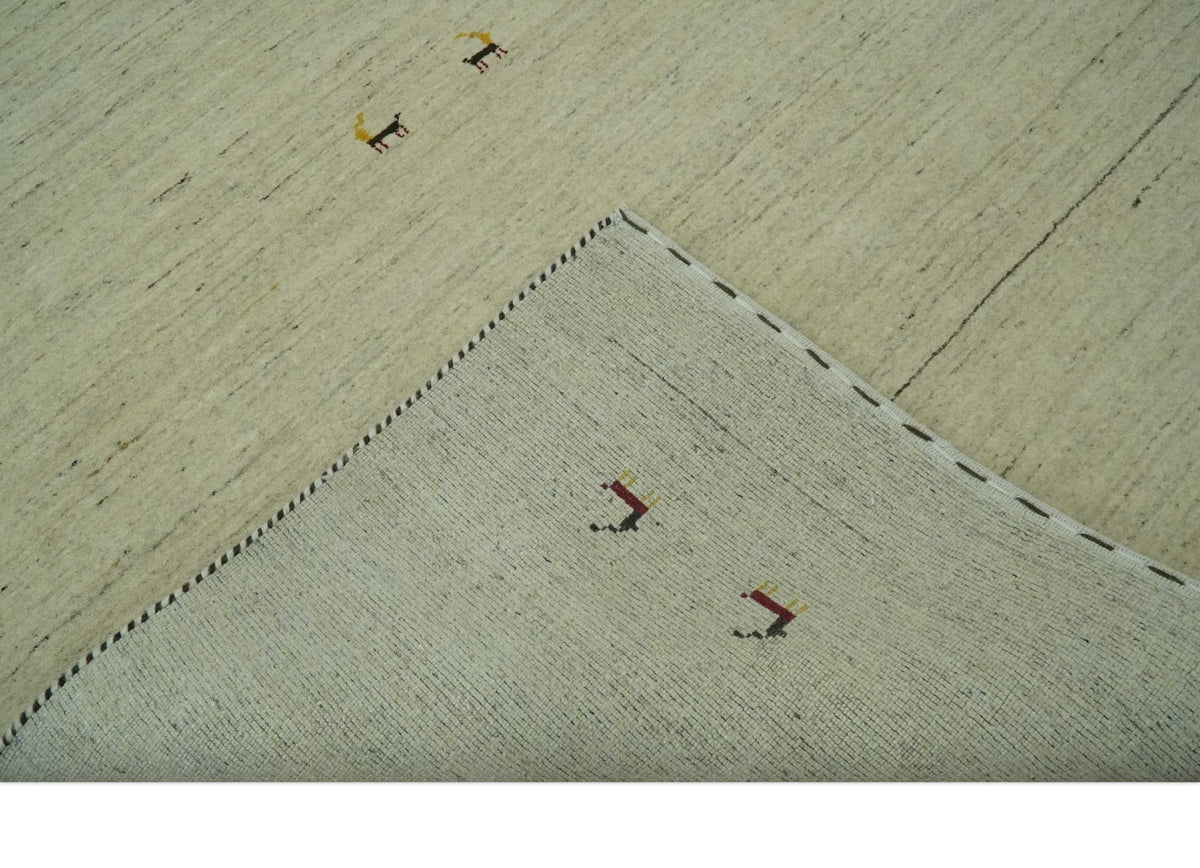Solid Plain Beige and Charcoal Hand loom Multi size wool area Rug.