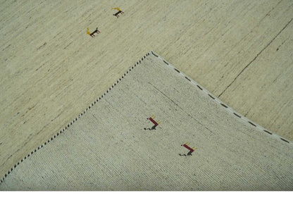 Solid Plain Beige and Charcoal Hand loom Multi size wool area Rug.