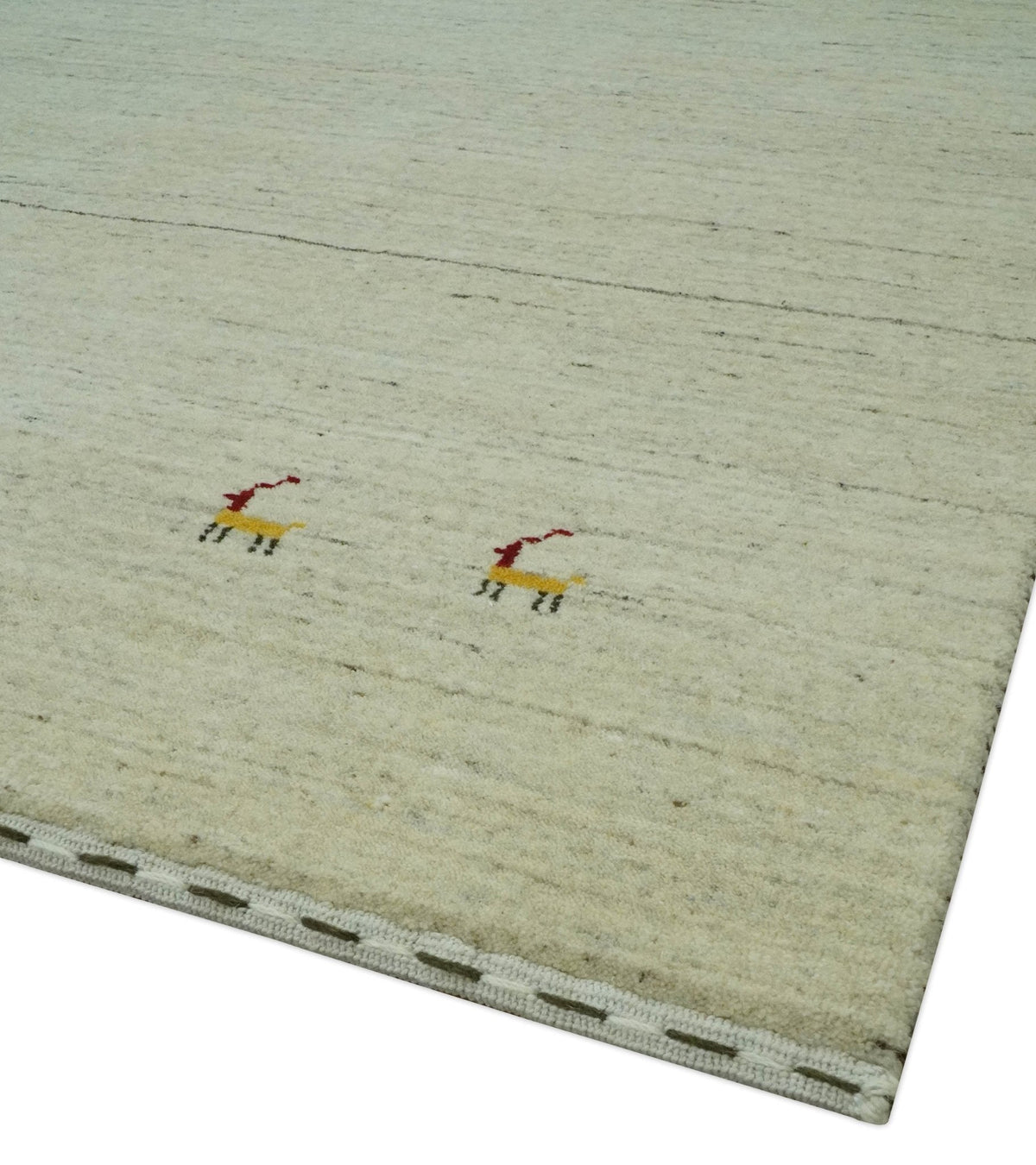 Solid Plain Beige and Charcoal Hand loom Multi size wool area Rug.