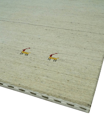 Solid Plain Beige and Charcoal Hand loom Multi size wool area Rug.