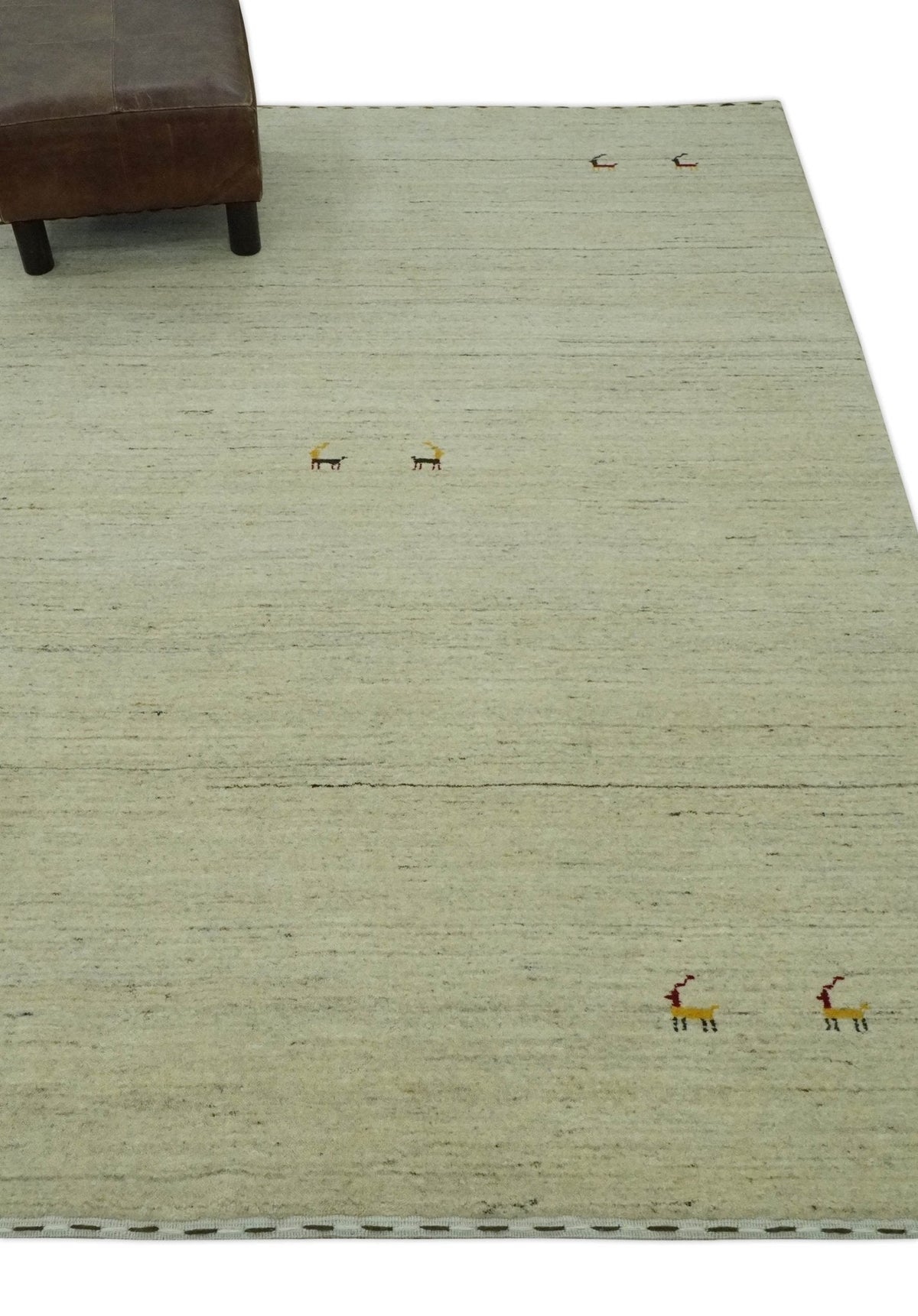 Solid Plain Beige and Charcoal Hand loom Multi size wool area Rug.