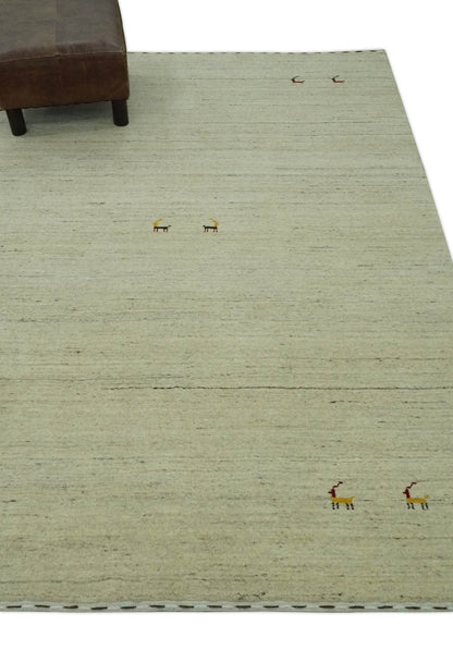 Solid Plain Beige and Charcoal Hand loom Multi size wool area Rug.