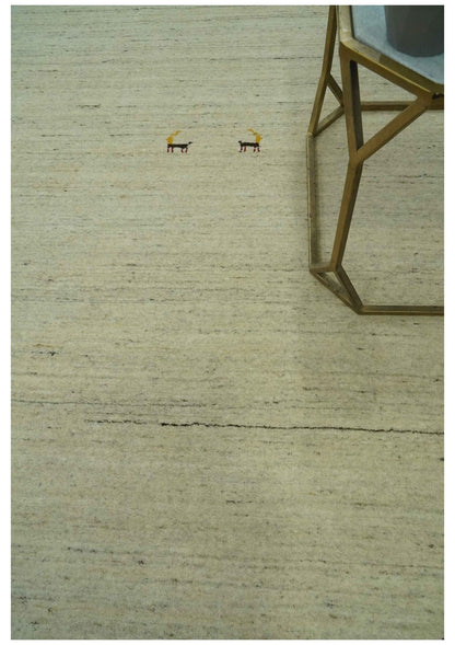 Solid Plain Beige and Charcoal Hand loom Multi size wool area Rug.