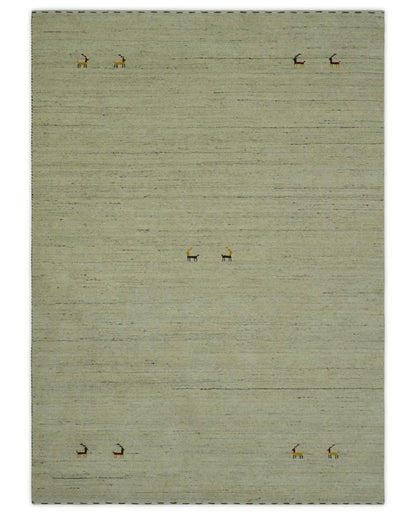 Solid Plain Beige and Charcoal Hand loom Multi size wool area Rug.
