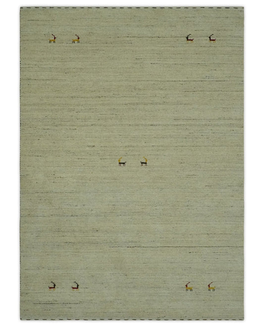 Solid Plain Beige and Charcoal Hand loom Multi size wool area Rug.