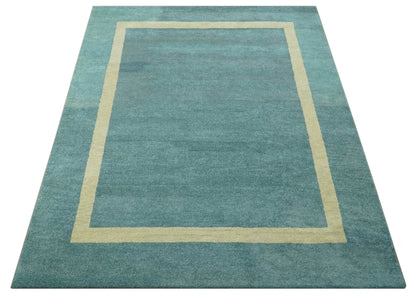Solid Plain Blue Modern Hand Tufted 8x10 wool area rug