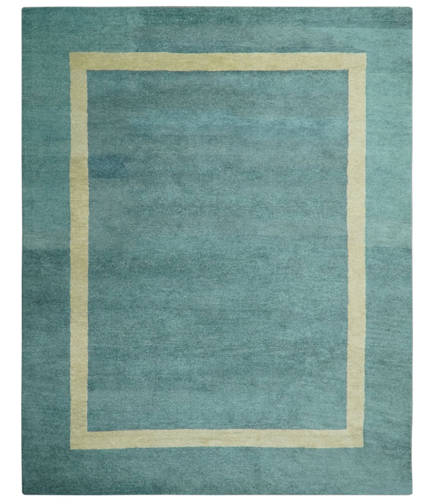 Solid Plain Blue Modern Hand Tufted 8x10 wool area rug