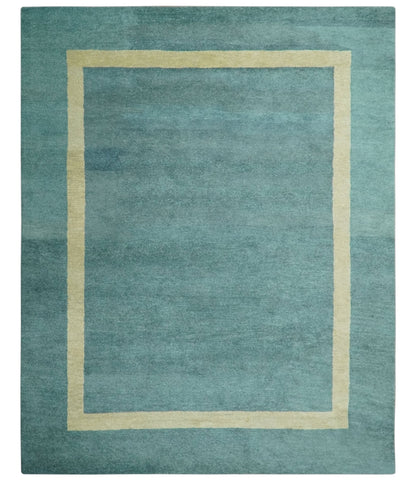 Solid Plain Blue Modern Hand Tufted 8x10 wool area rug