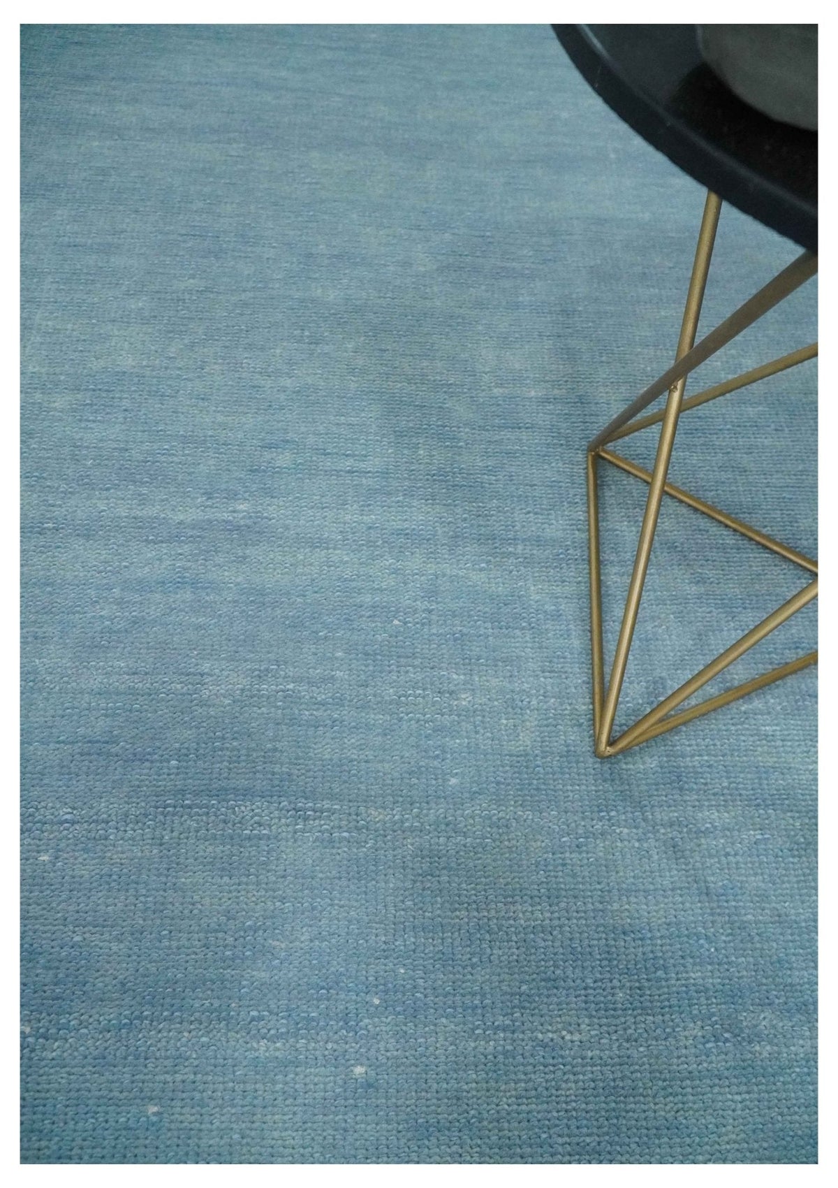 Solid Plane Blue Custom Made Modern Hand knotted wool Area Rug.