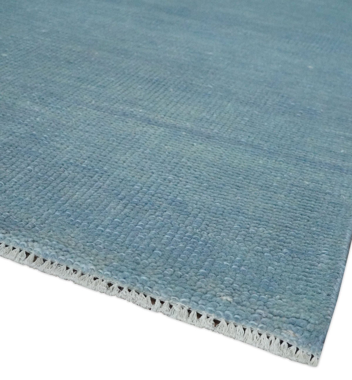 Solid Plane Blue Custom Made Modern Hand knotted wool Area Rug.
