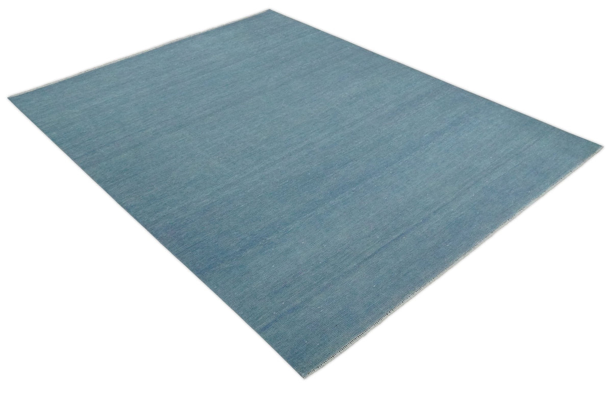Solid Plane Blue Custom Made Modern Hand knotted wool Area Rug.