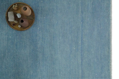 Solid Plane Blue Custom Made Modern Hand knotted wool Area Rug.
