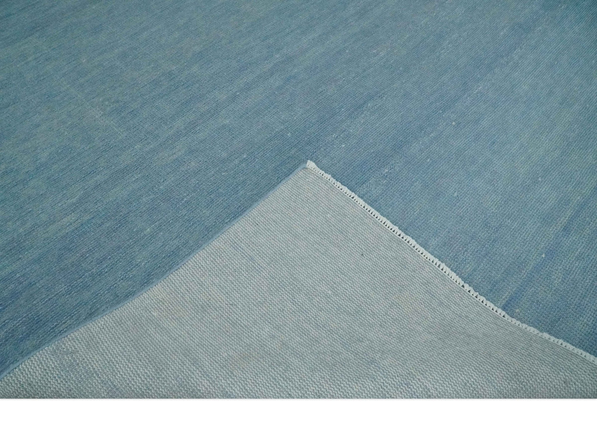 Solid Plane Blue Custom Made Modern Hand knotted wool Area Rug.
